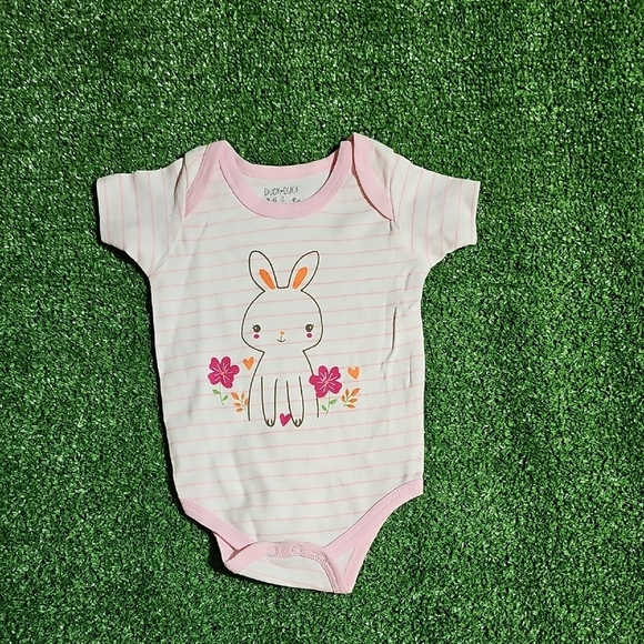 Duck Duck Goose Other - Pink Striped Bunny Onsie